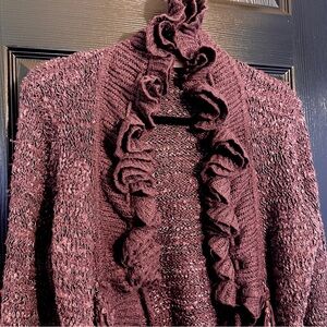 Burgundy/Plum Ruffled Pretty Angel Women's knit Sweater Size M